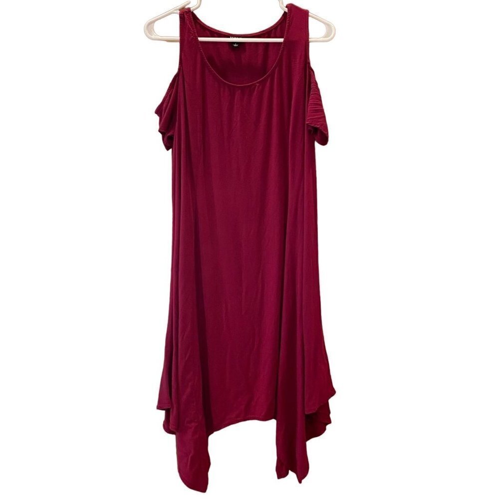 TORRID Women's Mid Dress Size 1, Burgundy, Cold Shoulder/short sleeve, handkerch - Picture 1 of 7